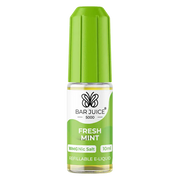 10ml bottle of Bar Juice 5000 Nic Salt E-Liquid in Fresh Mint flavor, delivering a crisp and cooling mint experience; smooth nicotine salt formula, perfect for pod devices and mouth-to-lung vaping.